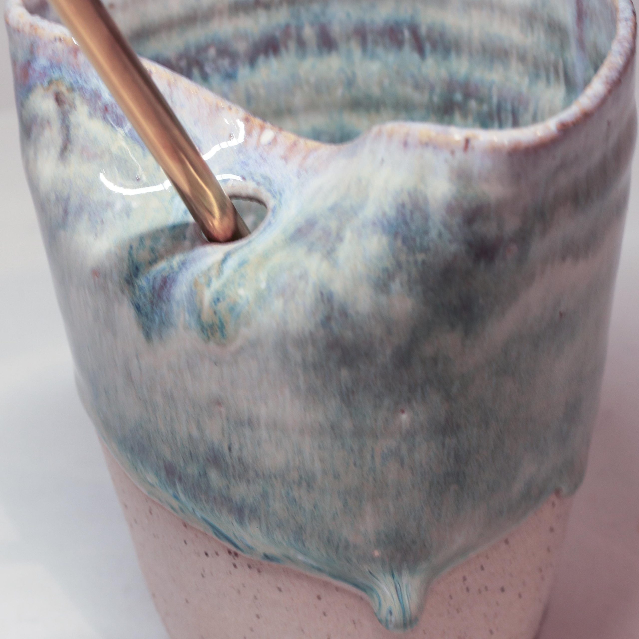 Hand thrown Ceramic Blue Glaze Sippy Cup with metal straw - Image 2