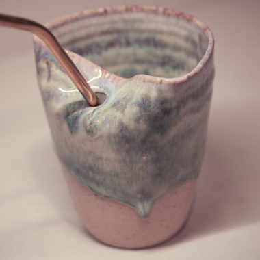 Hand thrown Ceramic Blue Glaze Sippy Cup with metal straw