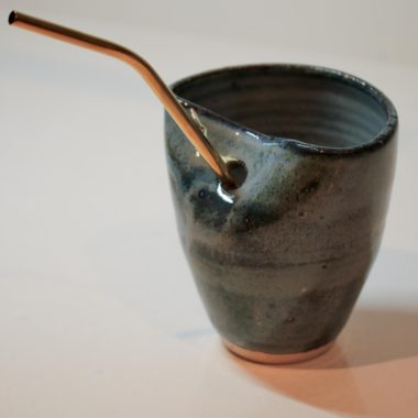 Hand thrown Ceramic Blue Glaze Sippy Cup with metal straw