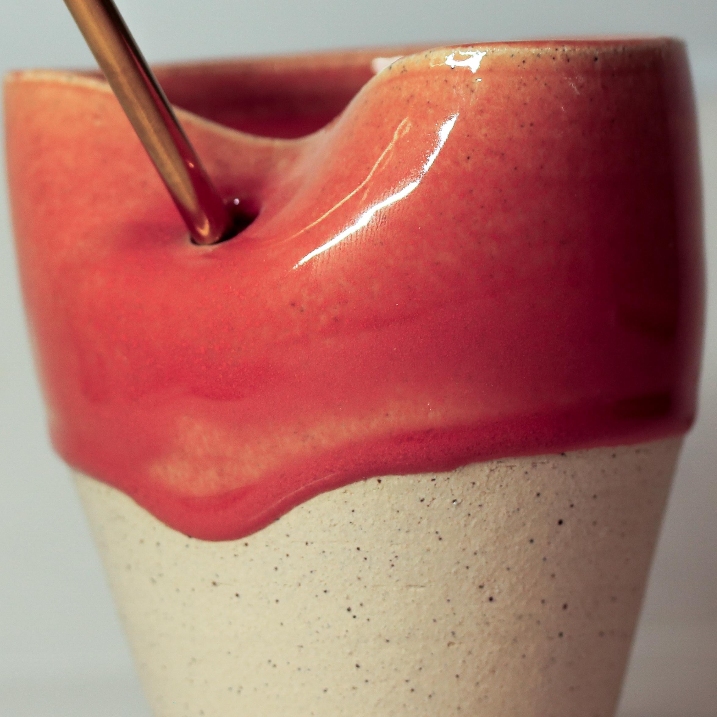 Hand thrown Ceramic Burnt orange Glaze Sippy Cup with metal straw - Image 3