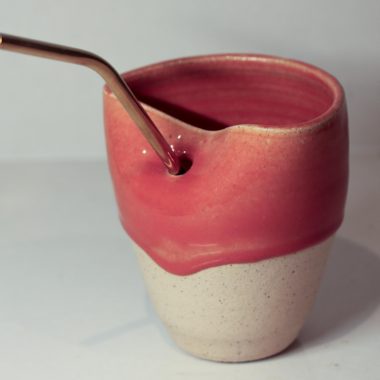 Hand thrown Ceramic Burnt orange Glaze Sippy Cup with metal straw