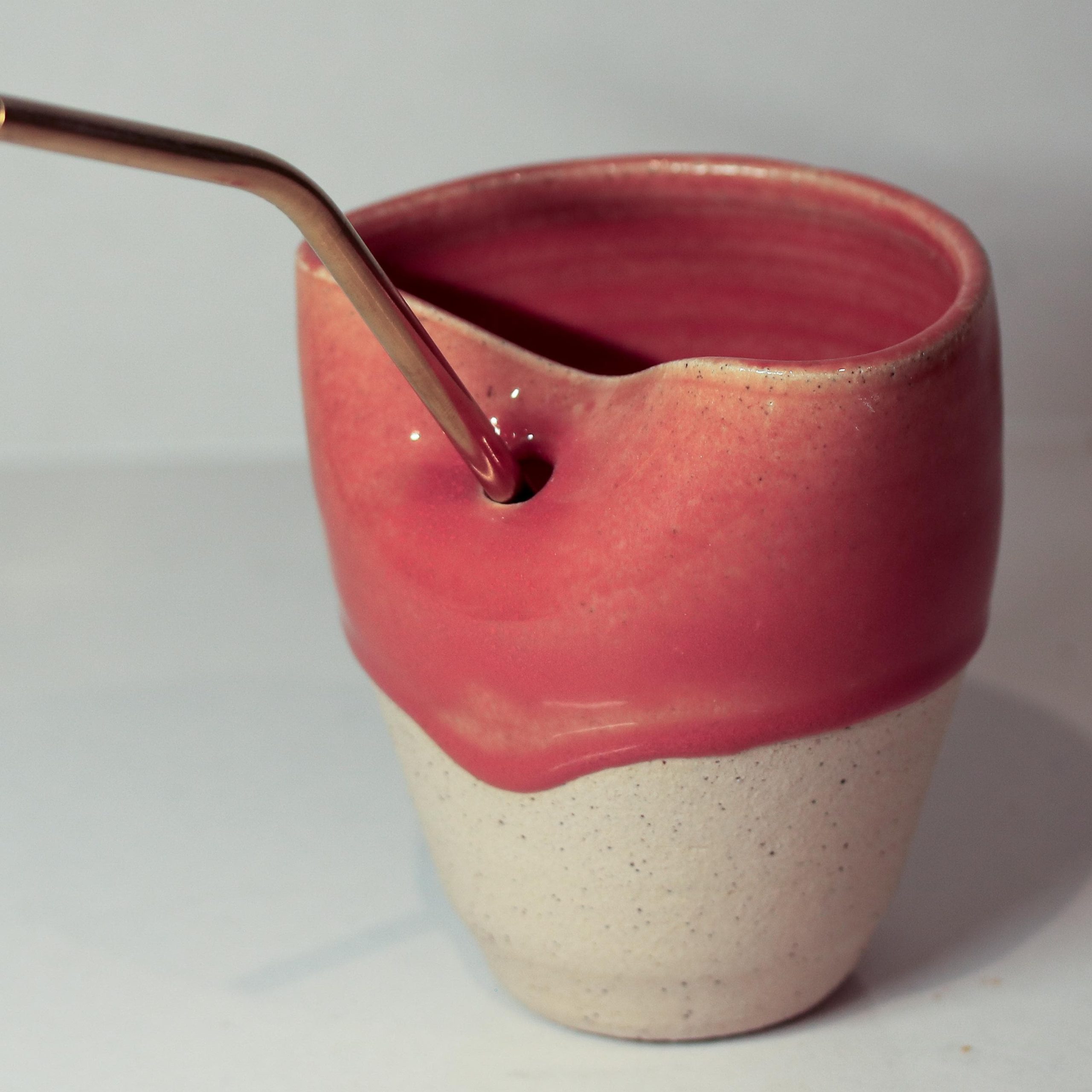 Hand thrown Ceramic Burnt orange Glaze Sippy Cup with metal straw