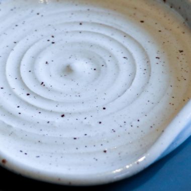 Handmade Ceramic Spoon Rest: White speckled Glazed Stoneware