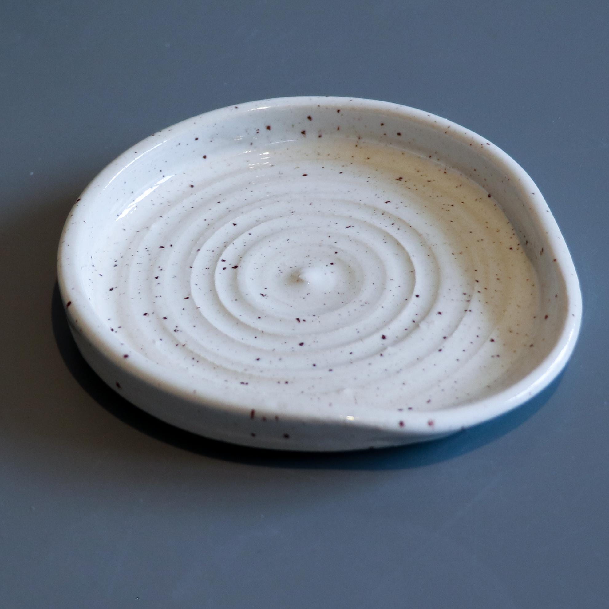 Handmade Ceramic Spoon Rest: White speckled Glazed Stoneware - Image 2