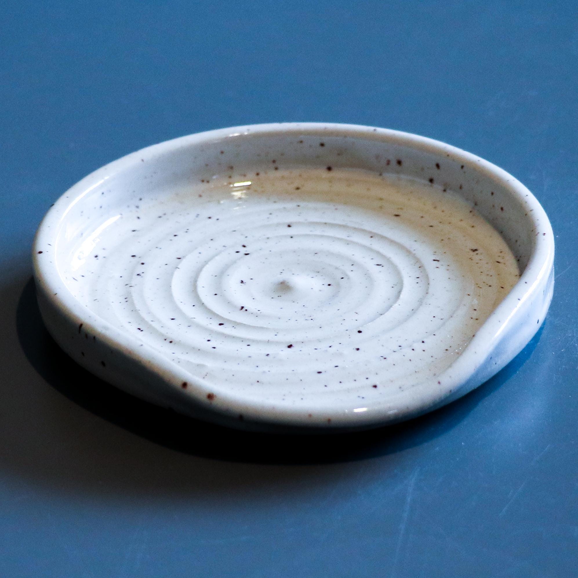 Handmade Ceramic Spoon Rest: White speckled Glazed Stoneware - Image 7