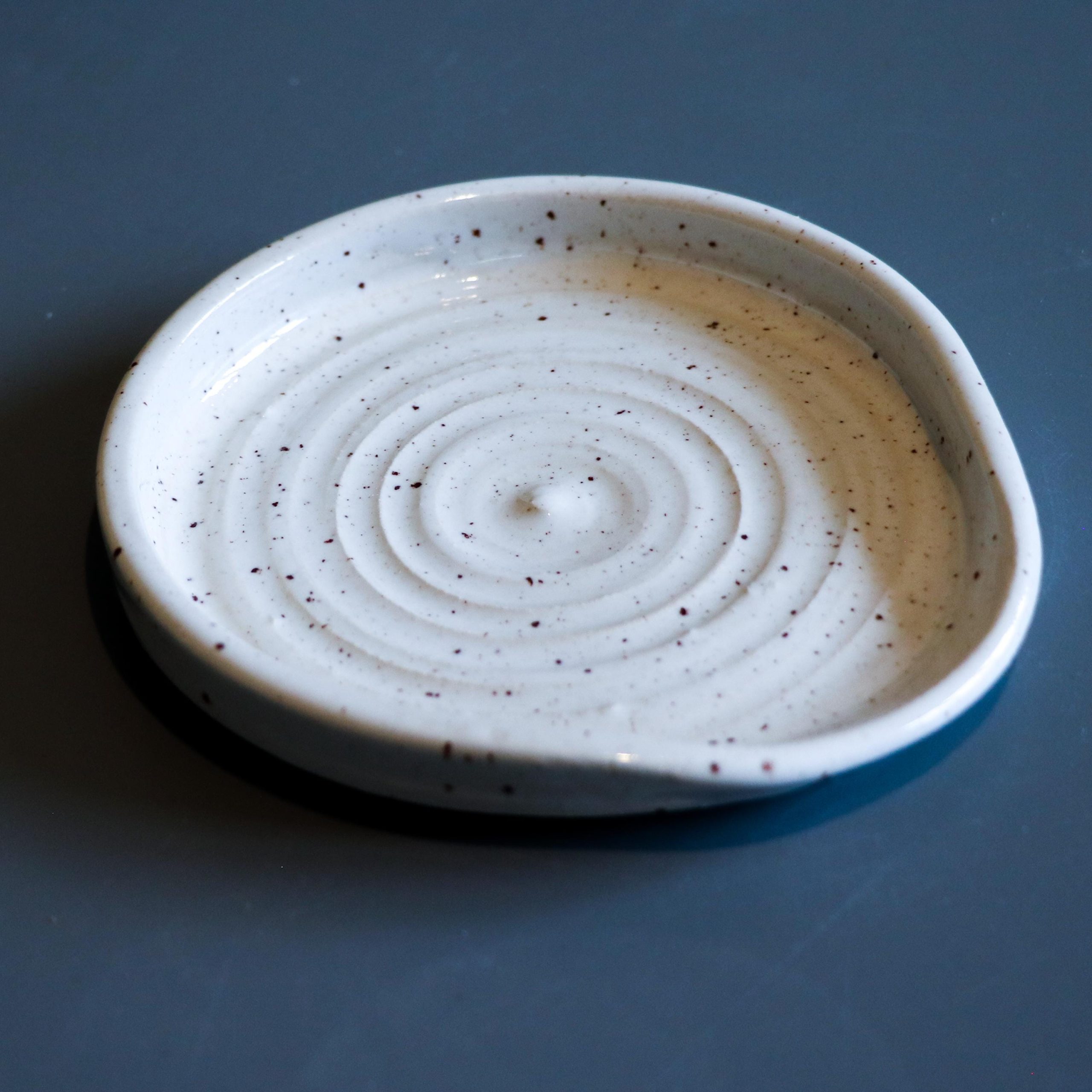 Handmade Ceramic Spoon Rest: White speckled Glazed Stoneware - Image 4