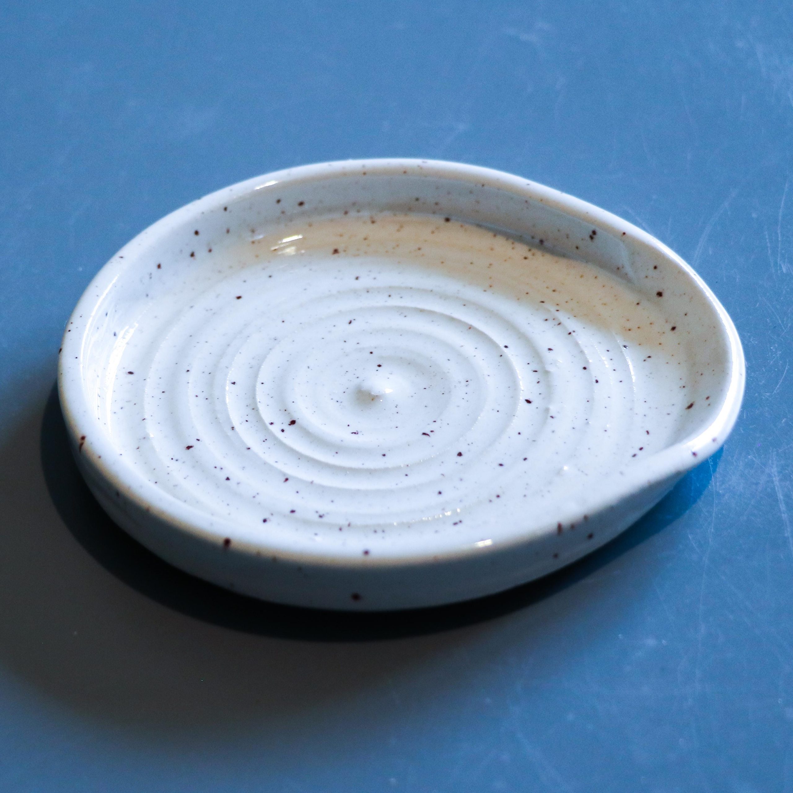 Handmade Ceramic Spoon Rest: White speckled Glazed Stoneware - Image 5