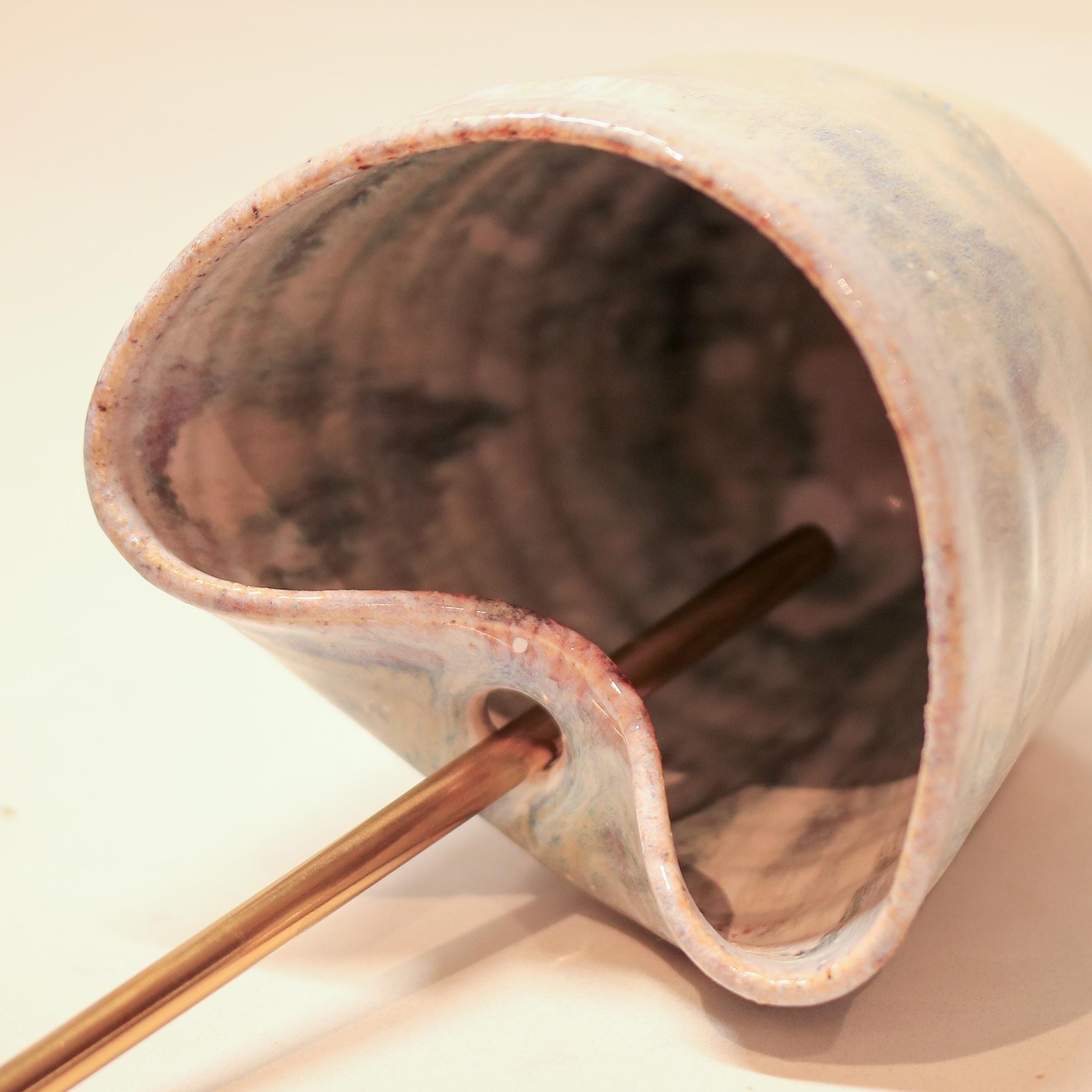 Hand thrown Ceramic Blue Glaze Sippy Cup with metal straw - Image 7