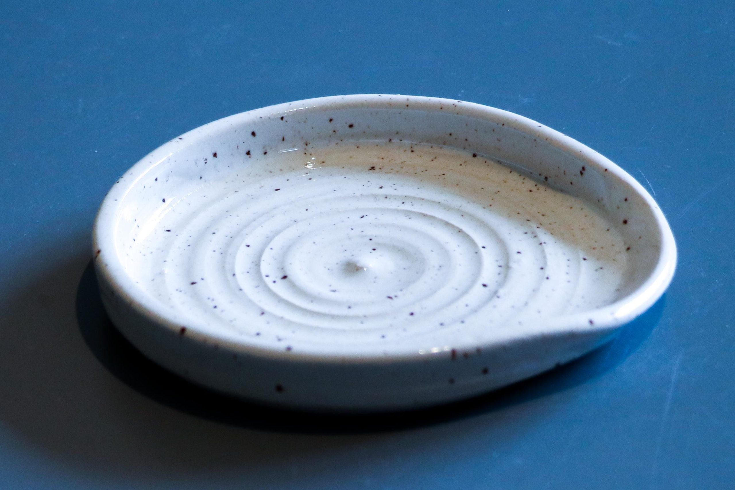 Handmade Ceramic Spoon Rest: White speckled Glazed Stoneware - Image 6