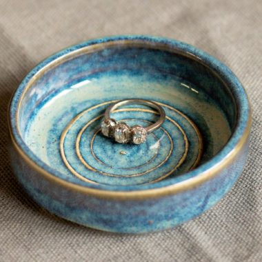 Handmade Ceramic tea bag caddy/trinket dish: Blue Rutile Glazed Stoneware