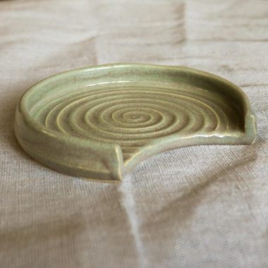 Handmade Ceramic cut out Spoon Rest: Sage Green Glazed Stoneware