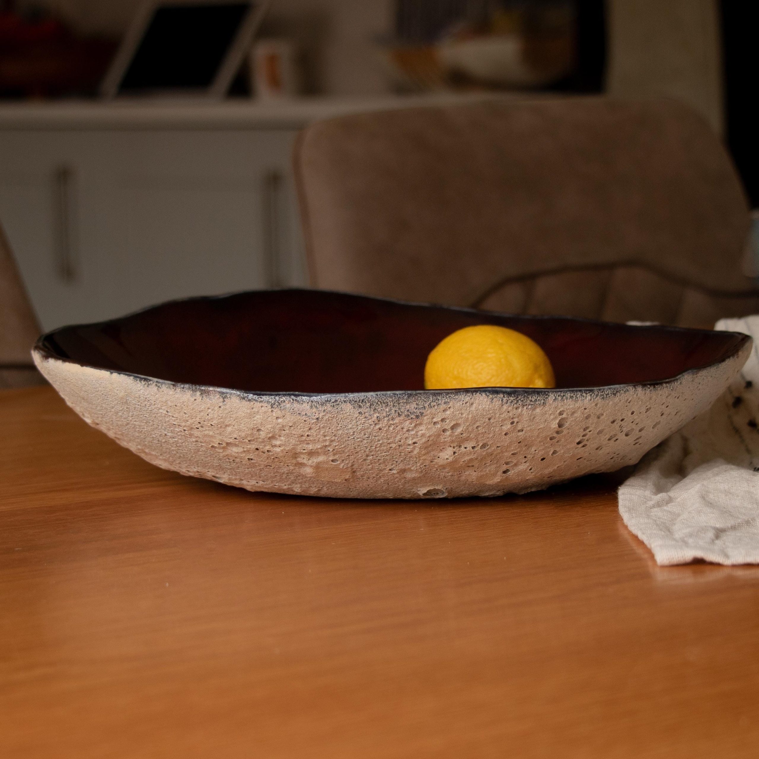 Handmade Brick Red asymmetric ceramic fruit bowl - Image 3