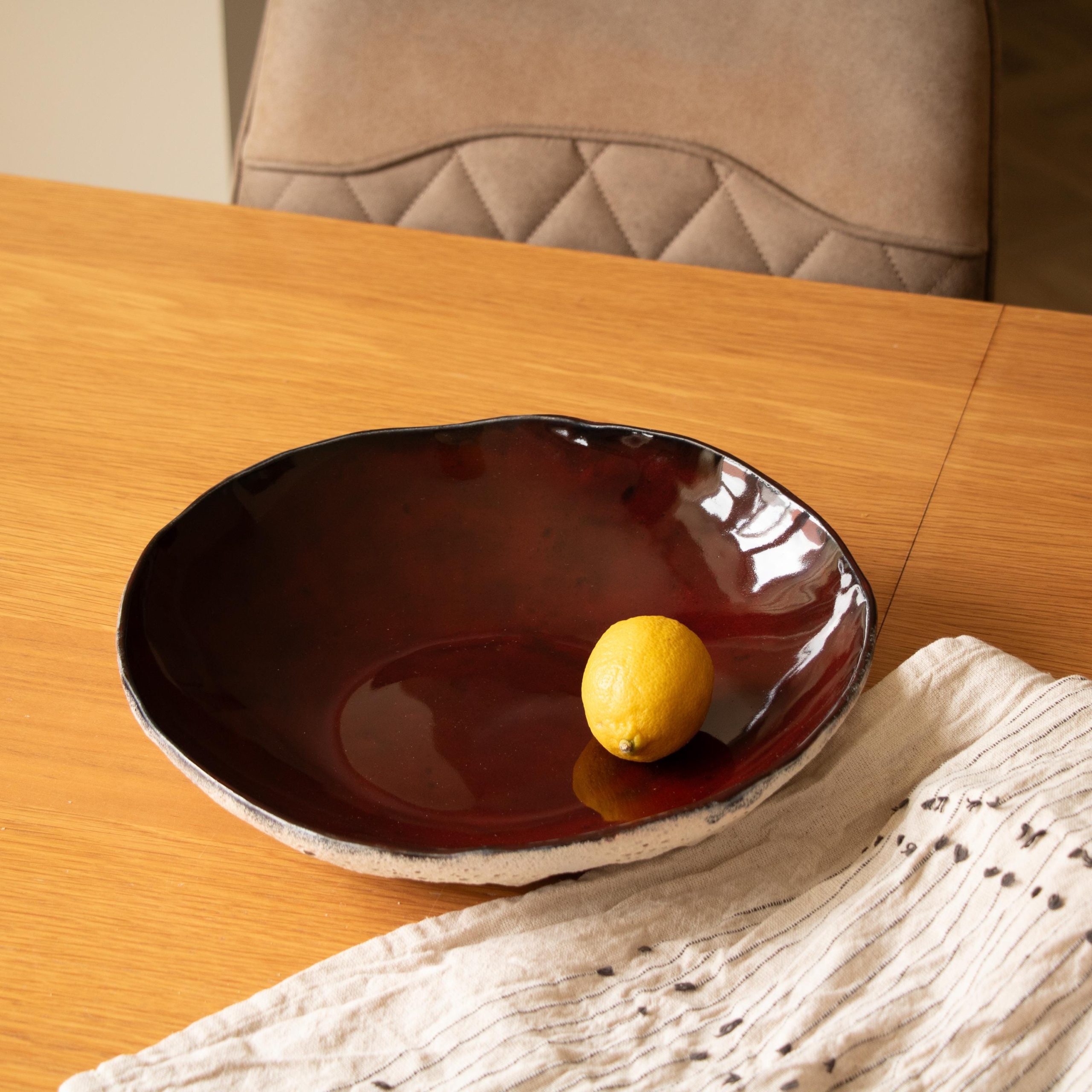 Handmade Brick Red asymmetric ceramic fruit bowl - Image 10
