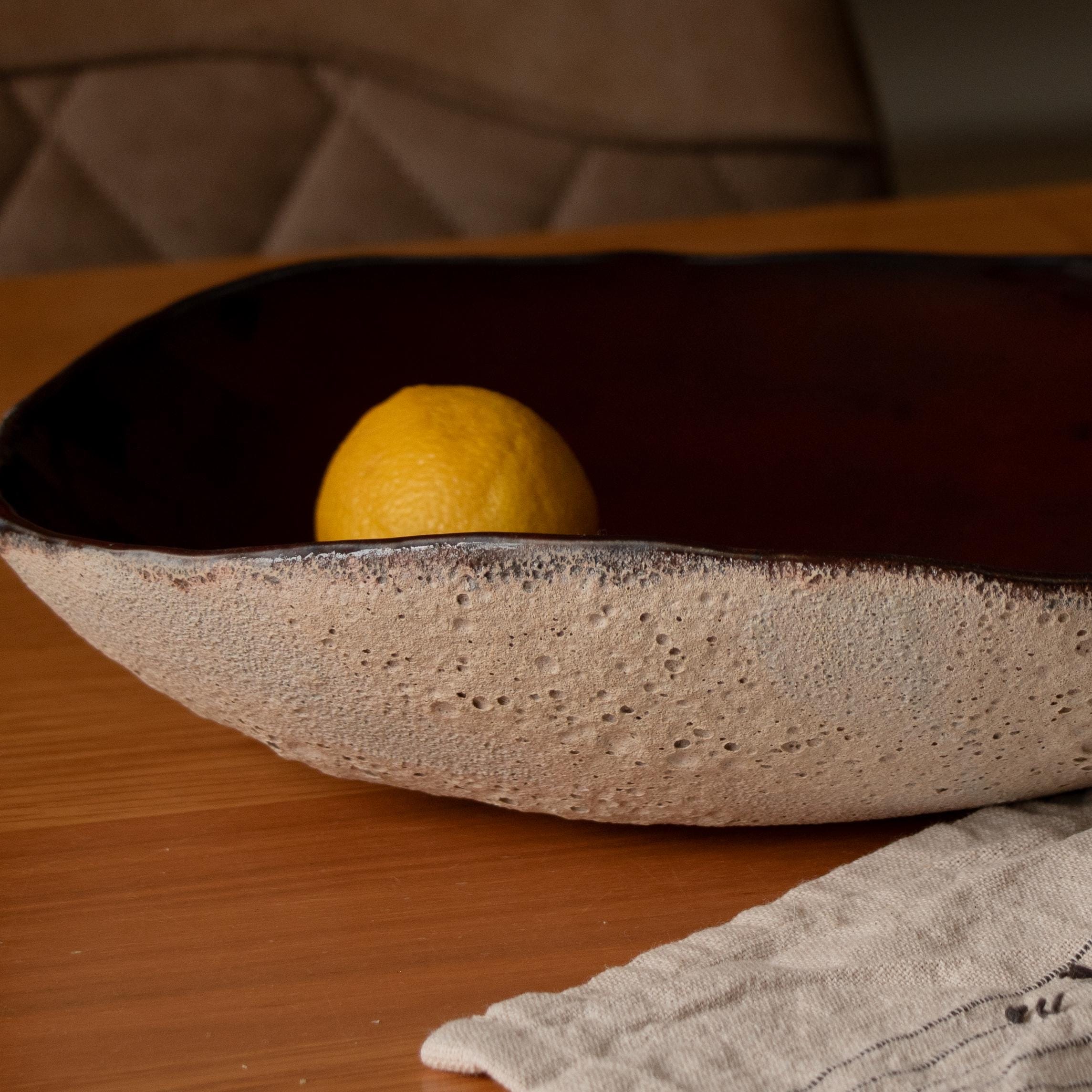 Handmade Brick Red asymmetric ceramic fruit bowl - Image 14