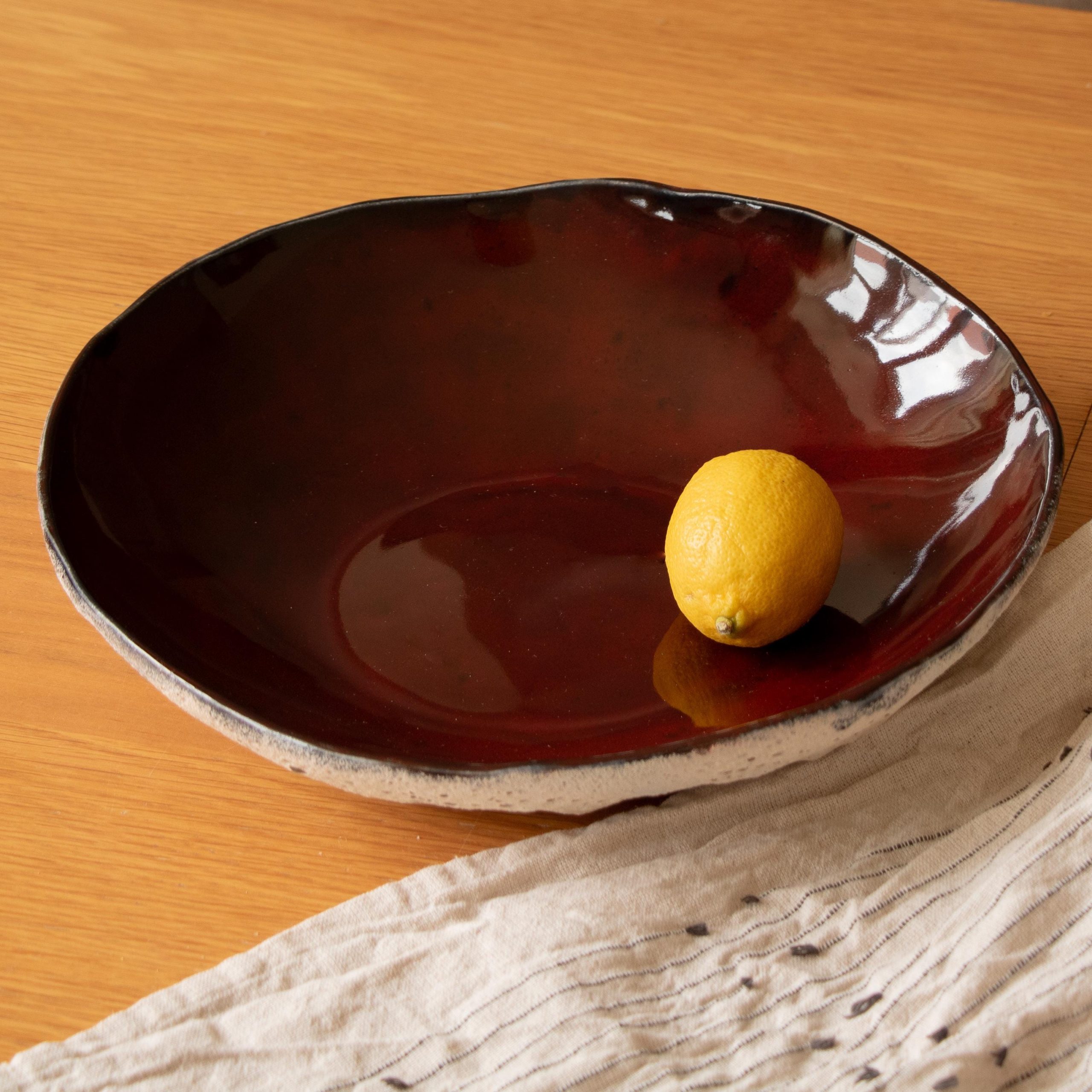 Handmade Brick Red asymmetric ceramic fruit bowl - Image 9