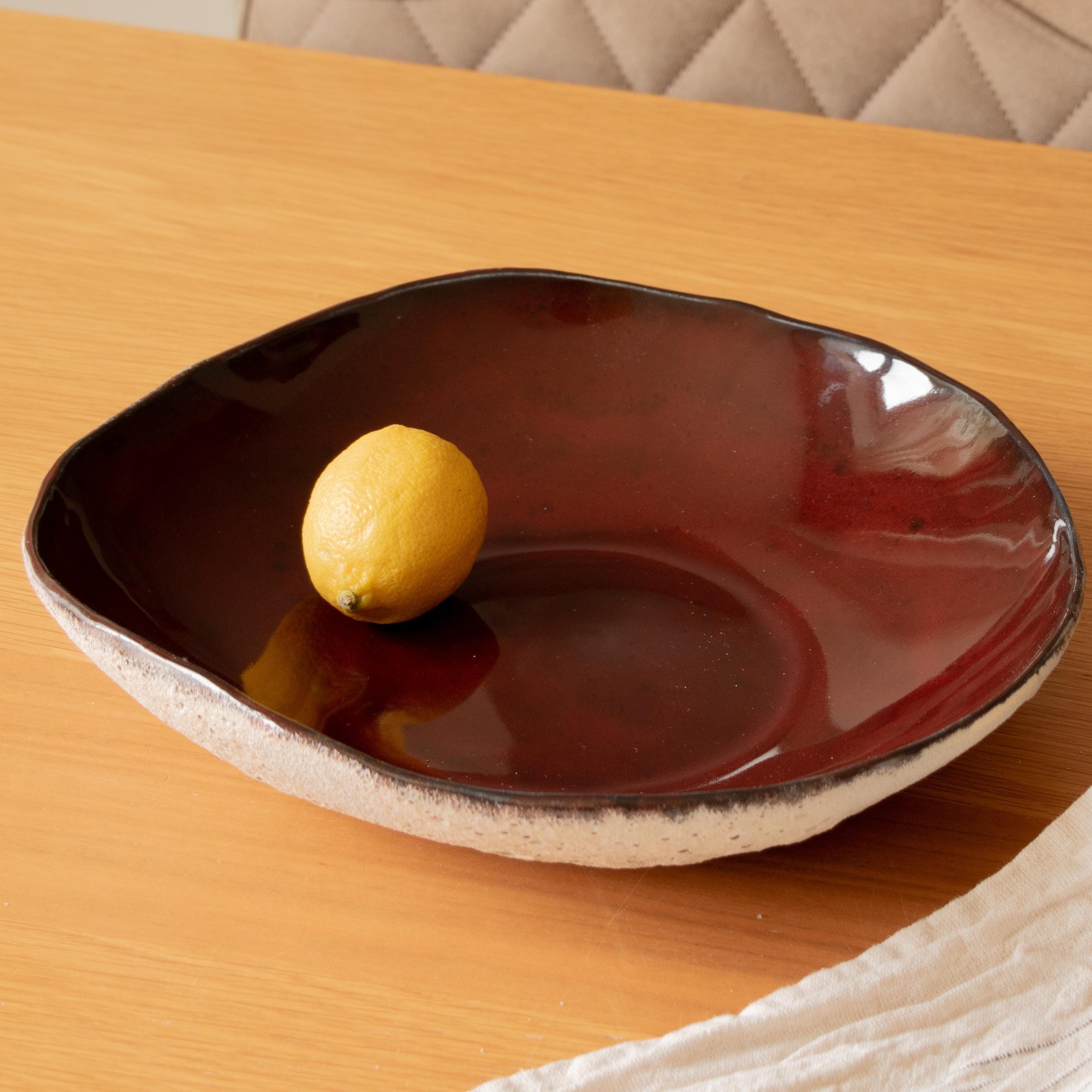 Handmade Brick Red asymmetric ceramic fruit bowl - Image 11
