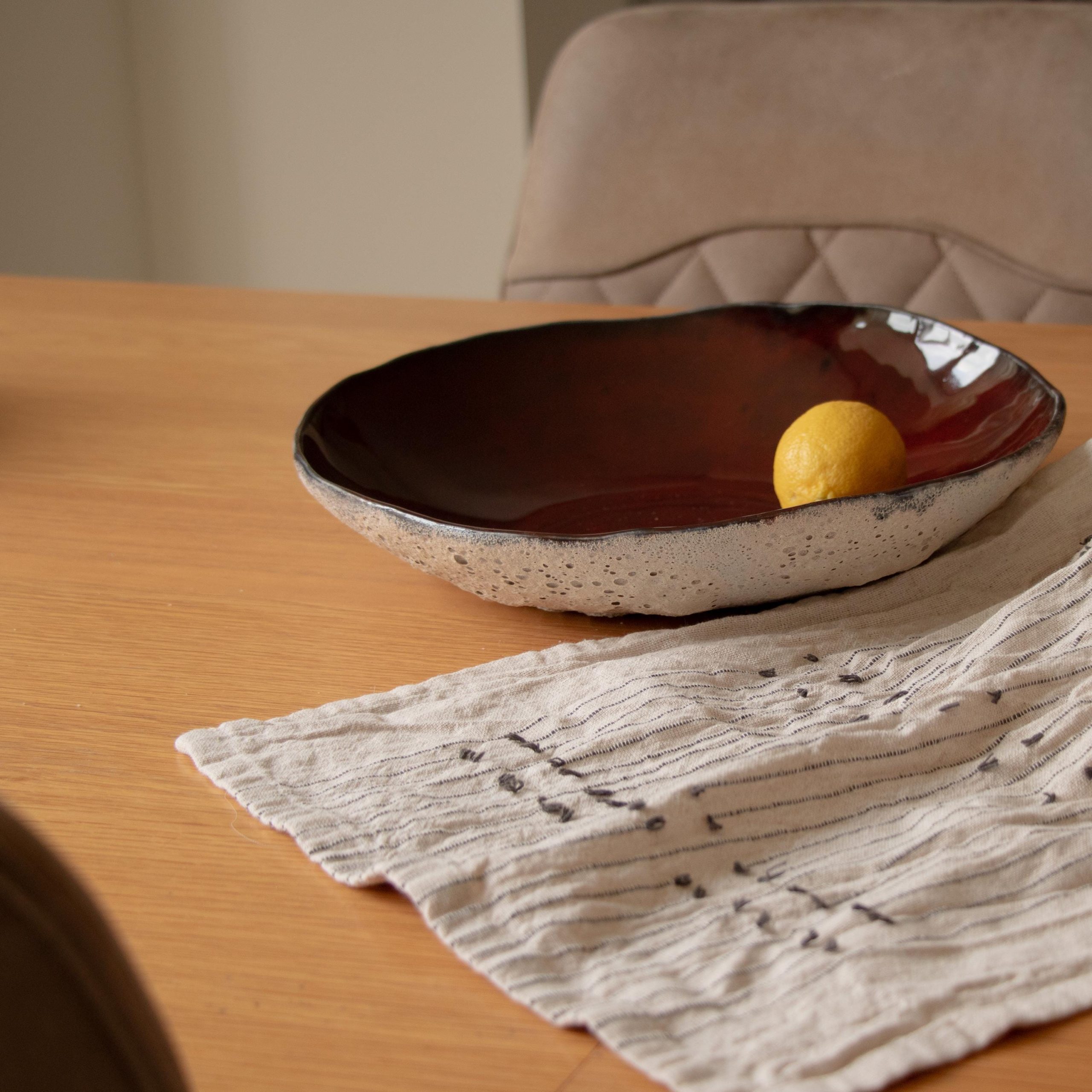 Handmade Brick Red asymmetric ceramic fruit bowl - Image 6