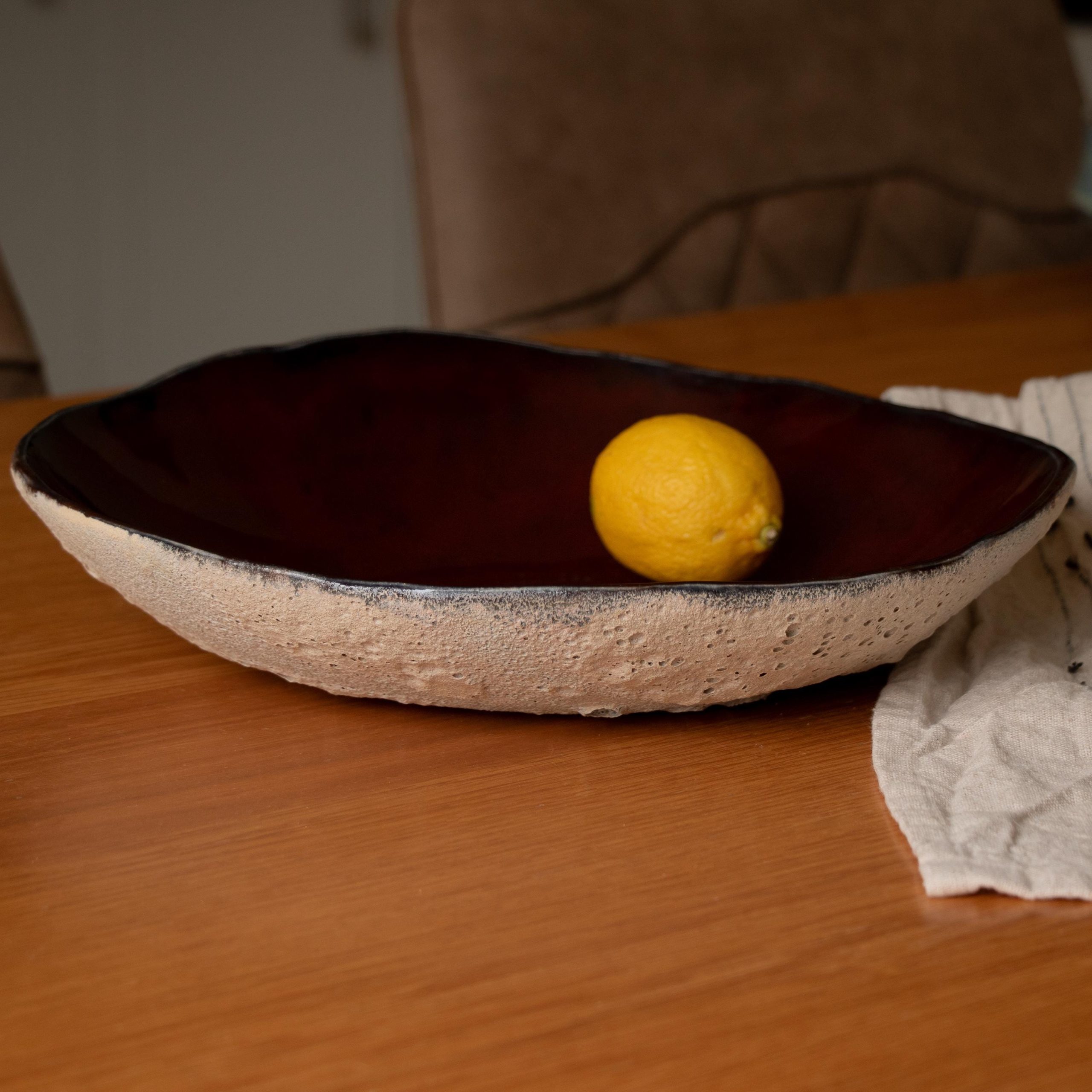 Handmade Brick Red asymmetric ceramic fruit bowl - Image 4